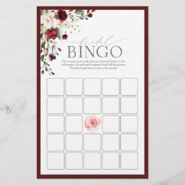Burgund Wasserfarbe Floral Bridal Bingo Spiel
