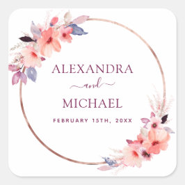 Burgund Wasserfarbe Geometrisches Siegel für Blume Quadratischer Aufkleber