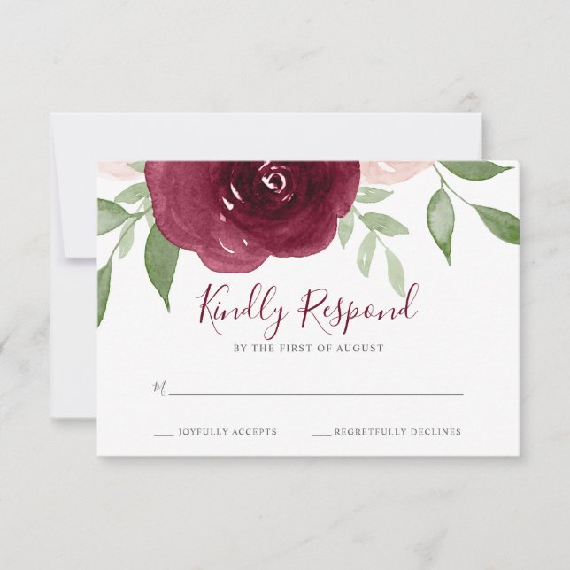 Burgund Watercolor Floral Wedding RSVP (Vorderseite)