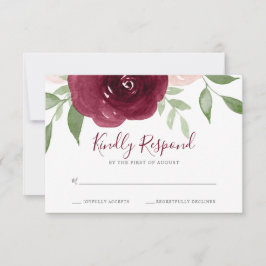 Burgund Watercolor Floral Wedding RSVP Karte