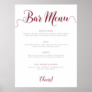 Burgund Wedding Bar Menu Editable Drinks Liste Poster