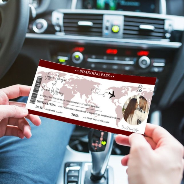Burgund Wedding Einladung Boarding Ticket (Von Creator hochgeladen)