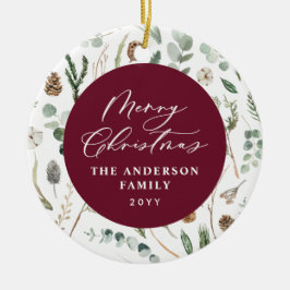 Burgund Weihnachten minimales botanisches Foto Keramik Ornament