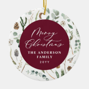 Burgund Weihnachten minimales botanisches Foto Keramik Ornament