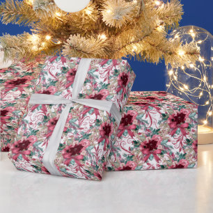 Burgund Weihnachten Poinsettia Watercolor Wrapping Geschenkpapier