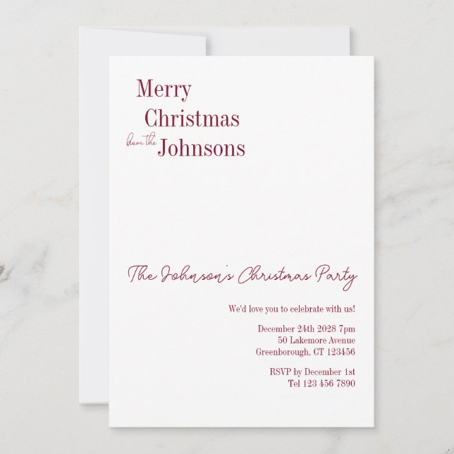 Burgund Weihnachts-Minimal-Party Einladung (Vorderseite)