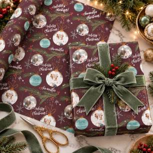 Burgund Weihnachts-Tannenbaum-Schmuck Foto Geschenkpapier