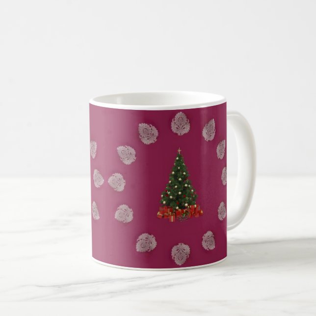 Burgund Weihnachts-Thema Gold Motive Kaffeetasse (VorderseiteRechts)