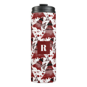 Burgund Weihnachtsbaum Muster Mit Monogramm Thermosbecher