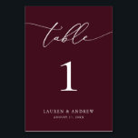 Burgund Wein Minimalistische Hochzeit | Event Cust Tischnummer<br><div class="desc">(**BITTE BEACHTEN SIE: Um zu bestellen,  passen Sie einfach Ihre Tischnummer (und Name/Datum) an und fügen Sie jede Nummer einzeln in Ihren Warenkorb ein. Dann Karo raus,  sobald du fertig bist.) Schön,  elegant,  modern und minimalistisch,  Tischnummer-Karte. Vollständig anpassbar mit Ihren Namen (oder Ereignisname) und Datum.</div>