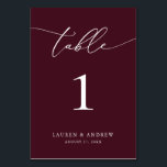 Burgund Wein Minimalistische Hochzeit | Event Cust Tischnummer<br><div class="desc">(**BITTE BEACHTEN SIE: Um zu bestellen,  passen Sie einfach Ihre Tischnummer (und Name/Datum) an und fügen Sie jede Nummer einzeln in Ihren Warenkorb ein. Dann Karo raus,  sobald du fertig bist.) Schön,  elegant,  modern und minimalistisch,  Tischnummer-Karte. Vollständig anpassbar mit Ihren Namen (oder Ereignisname) und Datum.</div>