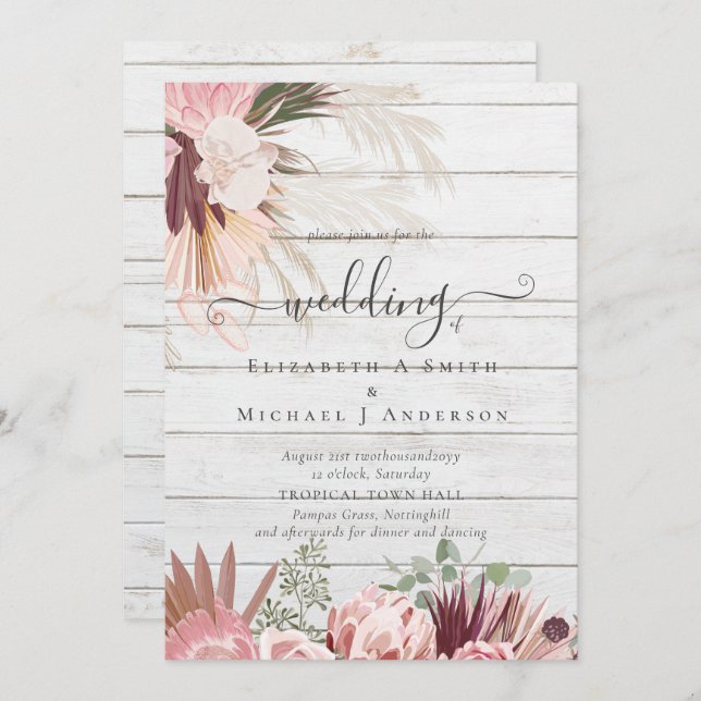 Burgund Wein Pampas Tropische Hochzeit (Vorne/Hinten)