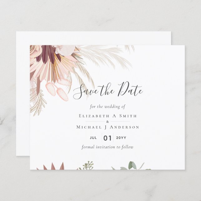 Burgund Wein Pampas Tropische Hochzeit (Vorne/Hinten)