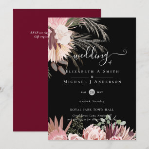 Burgund Wein Pampas Tropische Hochzeit Einladung