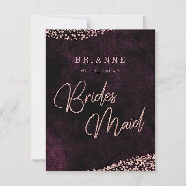 Burgund Wein Rose Gold werden Sie meine Bridesmaid Einladung (Vorderseite)