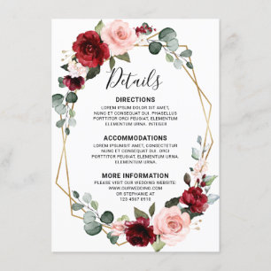 Burgund Wein Staubblau Schiefer Hochzeitsdetails Begleitkarte