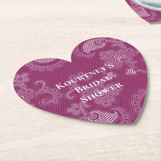 Burgund Wein Weißes Spitzen Brautparty Untersetzer (angewinkelt)