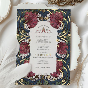Burgund Weinblau Pimpernel William Morris Folieneinladung