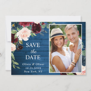 Burgund Weinblau Röte FOTO Florale Hochzeit Save The Date