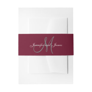 Burgund Weinrot Elegant Monogramm-Schrift Hochzeit Einladungsbanderole