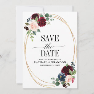 Burgund Weinrot Floral Rustikal Boho Landhochzeit Save The Date