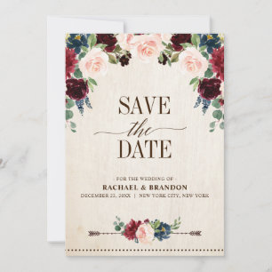 Burgund Weinrot Floral Rustikal Boho Landhochzeit Save The Date