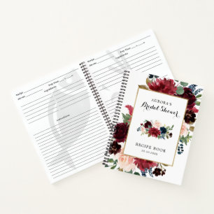 Burgund Weinrot Rosa Brautparty Rezeptbuch Notizbuch