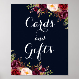 Burgund Weinrote Blumenkarten und Geschenke Hochze Poster