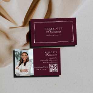 Burgund & Weiß Professioneller Luxus Foto QR Code Visitenkarte