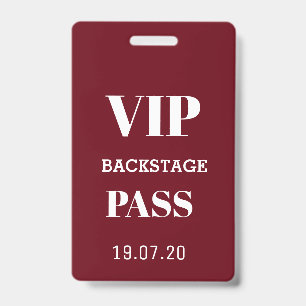 Burgund & Weiß VIP Backstage All Access Pass Ausweis