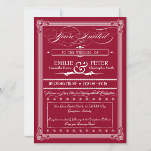 Burgund-weiße Hochzeitseinladung im Poster-Stil Einladung