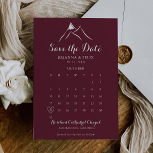 Burgund Weißer Berg Save the Date Kalender