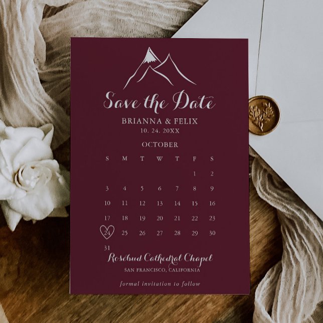 Burgund Weißer Berg Save the Date Kalender (Von Creator hochgeladen)