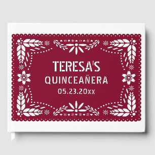 Burgund, weißes Papelpikado Mexican Quinceañera Gästebuch