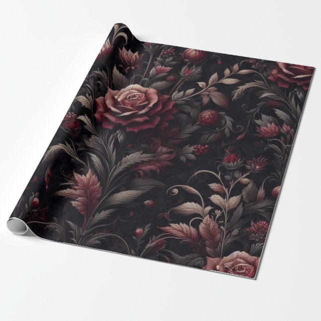Burgund Weißes Rotes Blumengeschenk Wrapping Paper Geschenkpapier (Ungerollt)