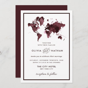 Burgund-Weltkarte   Elegante Hochzeit zum Thema Re Einladung