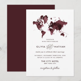 Burgund-Weltkarte | Elegante Hochzeit zum Thema Re Einladung