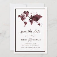 Burgund-Weltkarte | Elegante Hochzeit zum Thema Re