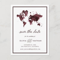 Burgund-Weltkarte | Elegante Reise Save the Date