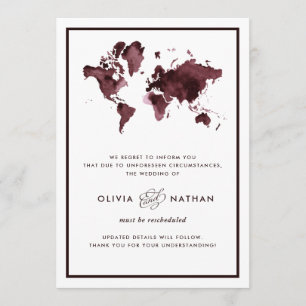 Burgund-Weltkarte  Stornierung einer Hochzeit Einladung