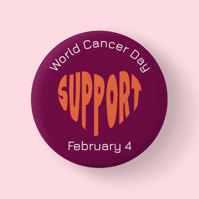 Burgund Weltkrebstag Button (Cancer)
