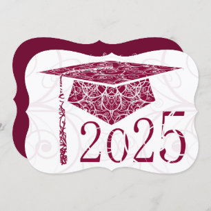 Burgund & White Floral Cap 2025 Graduation Party Einladung