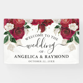 Burgund & White Floral Elegante Hochzeit Willkomme Banner