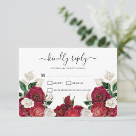 Burgund & White Floral Elegante Wedding RSVP Card Karte