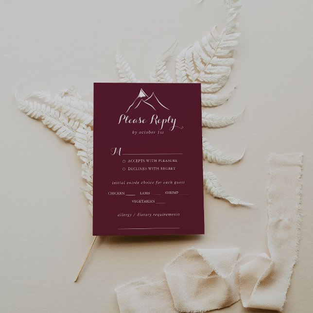 Burgund White Mountain Wedding Menü UAWG RSVP Karte (Von Creator hochgeladen)