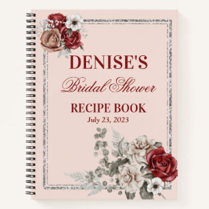 Burgund & White Roses Brautparty Rezept Notizbuch