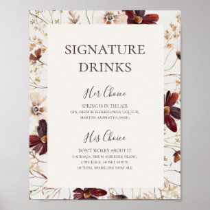 Burgund-Wildblume   Beige Unterschrift Drinks Unte Poster