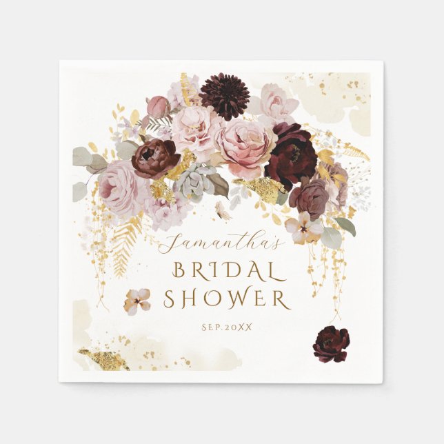 Burgund Wildblume Garden Blumenstrauß Brautparty Serviette (Vorderseite)