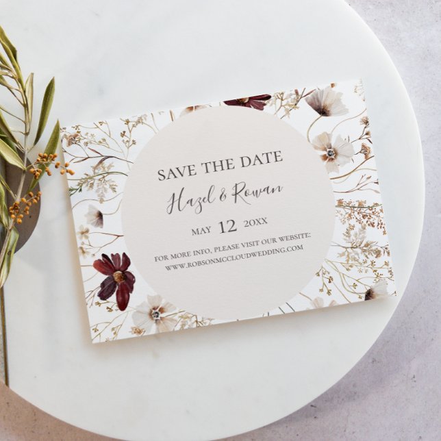 Burgund Wildblume Horizontal Save the Date (Von Creator hochgeladen)