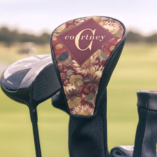 Burgund William Morris Floral Elegantes Monogramm Golf Headcover